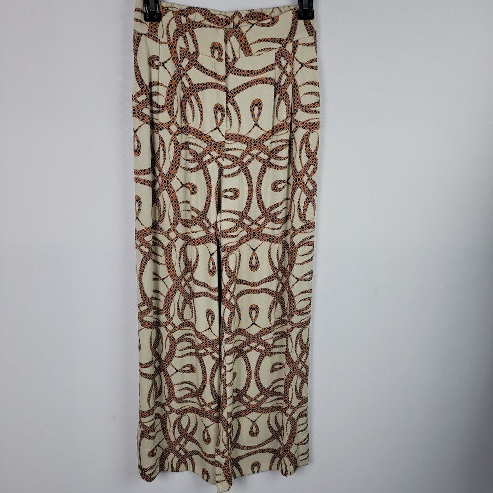 H&M X Richard Allan Snake Print Palazzo Pants Beige High Rise Women's 2 - Picture 1 of 5